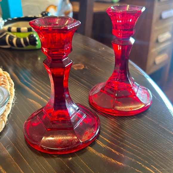 Vintage Indiana Glass Ruby Red Candle Holder - 2 - Picture 10 of 14